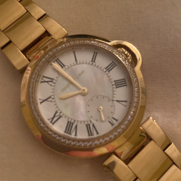 Christian Van Sant gold round watch with crystal halo - Picture 3 of 5